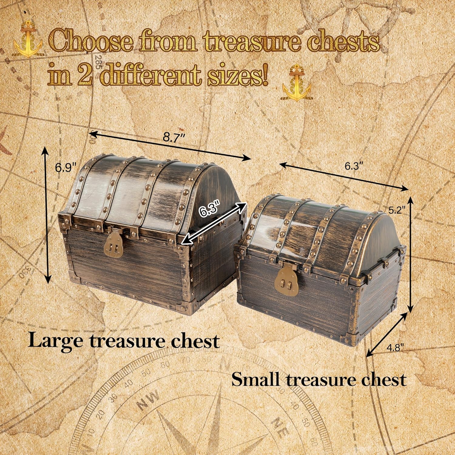 Lingway Toys Kids Pirate Treasure Chest Teacher's Favorite Treasures Collection Storage Box with 2 Sets of Locks and Keys Only(Vintage Bronze Coating,6.3X4.8X5.2)